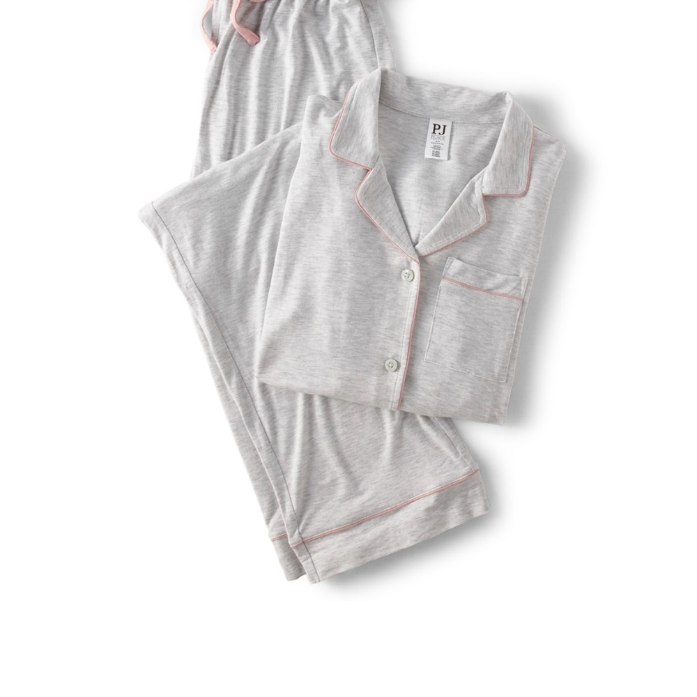 PJ by Pajama Club Light Gray Pajama Set with Pink Piping
